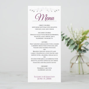 Simple Elegant Cassis & Lacy Silver Wedding Menu