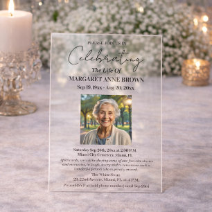 Simple Elegant Celebration Of Life Photo Acrylic Invitations