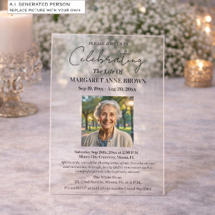 Simple Elegant Celebration Of Life Photo Acrylic Invitations
