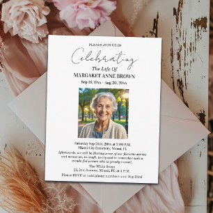 Simple Elegant Celebration Of Life Photo Invitation