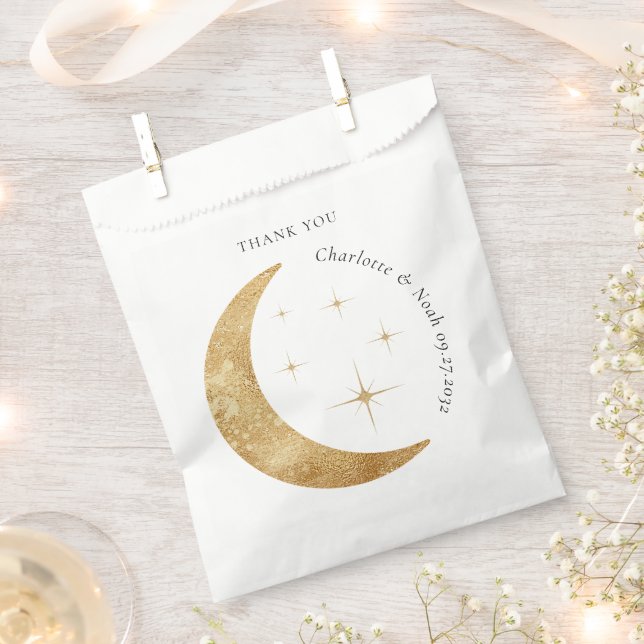 Simple Elegant Celestial Gold Moon Stars Wedding Favour Bag (Clipped)