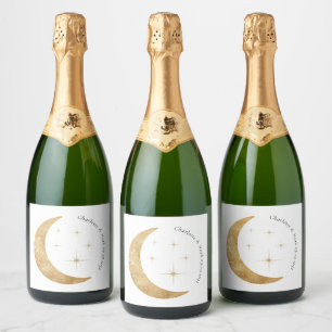 Simple Elegant Celestial Gold Moon Stars Wedding Sparkling Wine Label