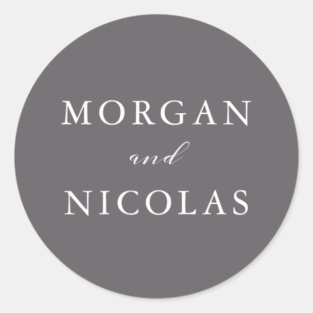 Simple Elegant Charcoal Grey Bride and Groom Classic Round Sticker (Front)