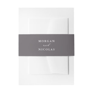 Simple Elegant Charcoal Grey Bride and Groom Names Invitation Belly Band