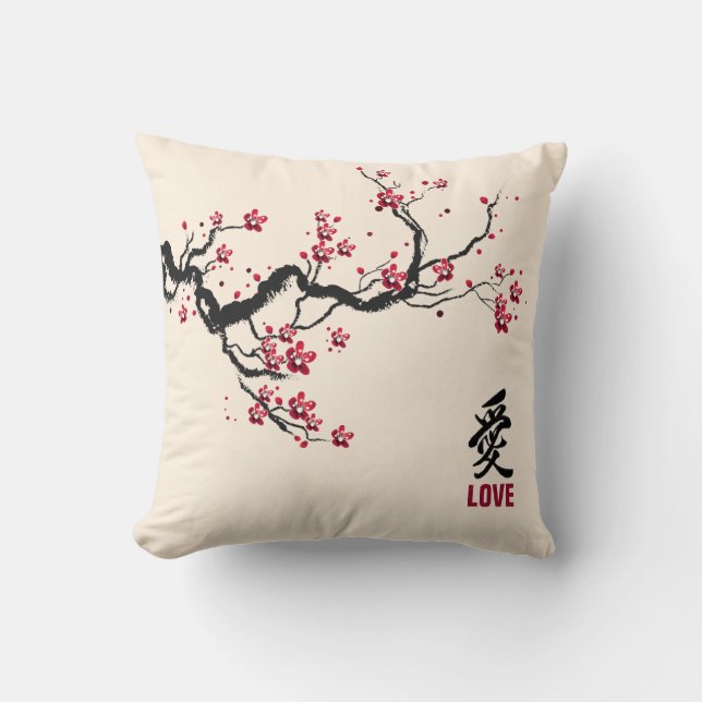 Simple & Elegant Cherry Blossom Love Throw Pillow (Front)