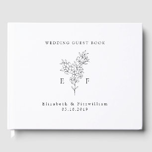 Simple Elegant Cherry Blossom Monogram Wreath Guest Book