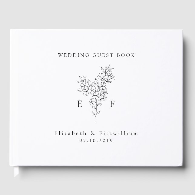 Simple Elegant Cherry Blossom Monogram Wreath  Guest Book (Front)