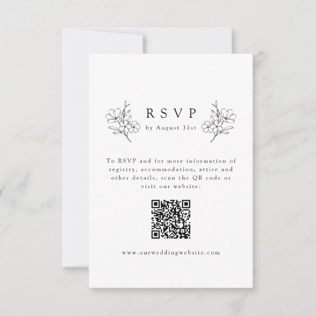 Simple Elegant Cherry Blossom QR Code Wedding RSVP Card (Front)