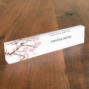 Simple Elegant Cherry Blossoms Sakura Tree Pink Nameplate