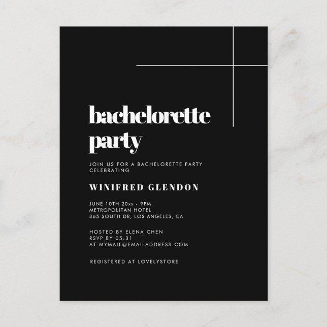 Simple elegant chic Bachelorette party invitation Postcard (Front)