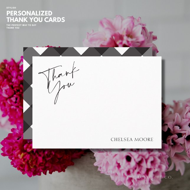 Simple Elegant Chic Black and White Gingham Thank You Card (Creator Uploaded)