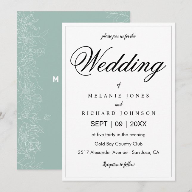 Simple Elegant Chic Calligraphy Monogram Wedding  Invitation (Front/Back)