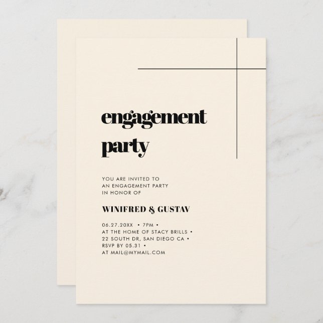 Simple elegant & chic Cream engagement party Invitation (Front/Back)
