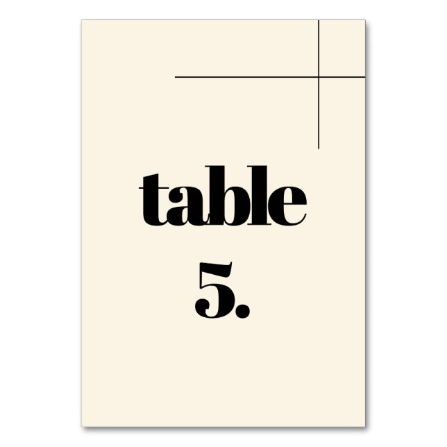 Simple elegant & chic Cream wedding Table Number (Front)