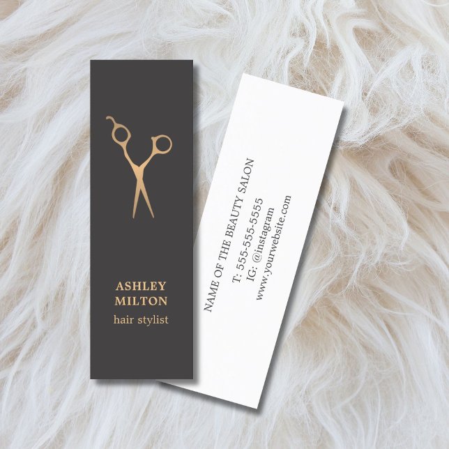 Simple Elegant Chic Dark Faux Gold Hair Stylist Mini Business Card (Creator Uploaded)