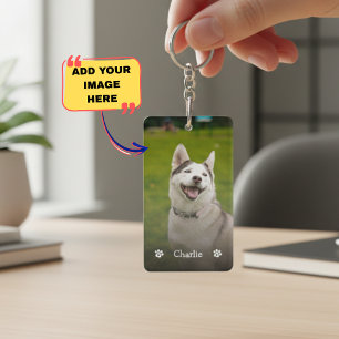 Simple Elegant Chic Double Pet Photo Keychain 