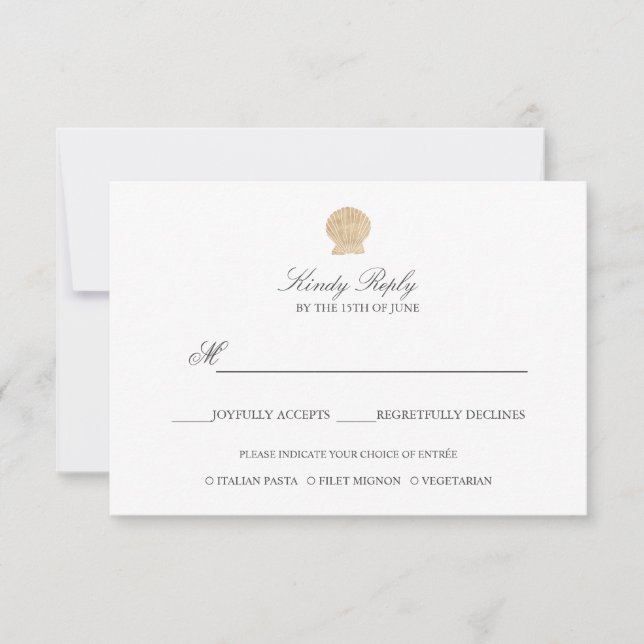 Simple Elegant Chic Gold Foil Seashell meal option RSVP Card (Front)