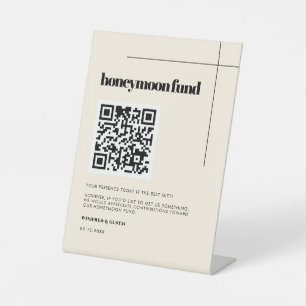 Simple elegant & chic Honeymoon fund QR code Pedestal Sign