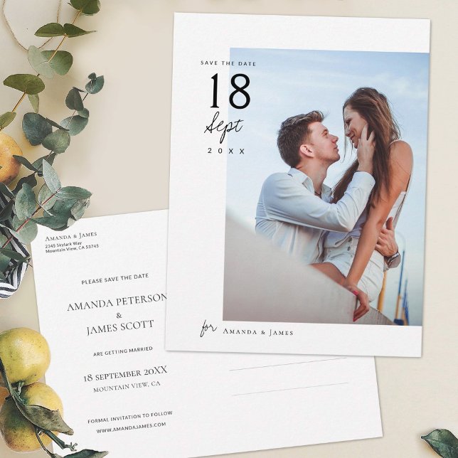 Simple Elegant Chic Photo Wedding Save the Date Announcement Postcard (Creator Uploaded)