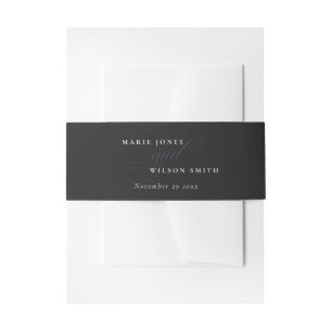 Simple Elegant Chic Script Black & White Wedding Invitation Belly Band