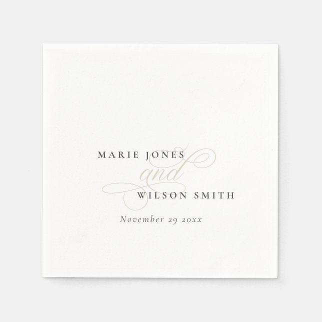 Simple Elegant Chic Script Black & White Wedding Napkin (Front)
