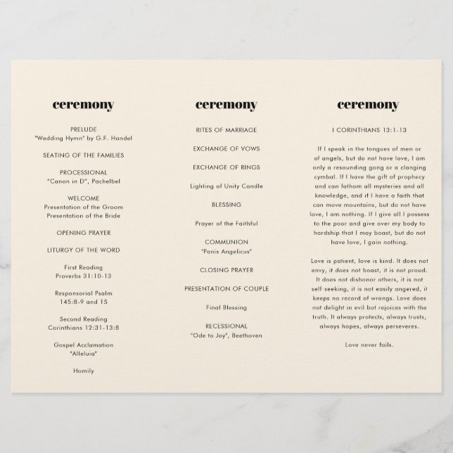 Simple elegant & chic Trifold wedding program Flyer (Front)