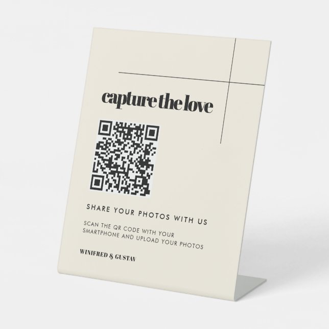 Simple elegant & chic wedding Capture the love Pedestal Sign (Front)