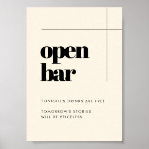 Simple elegant & chic wedding Open Bar sign