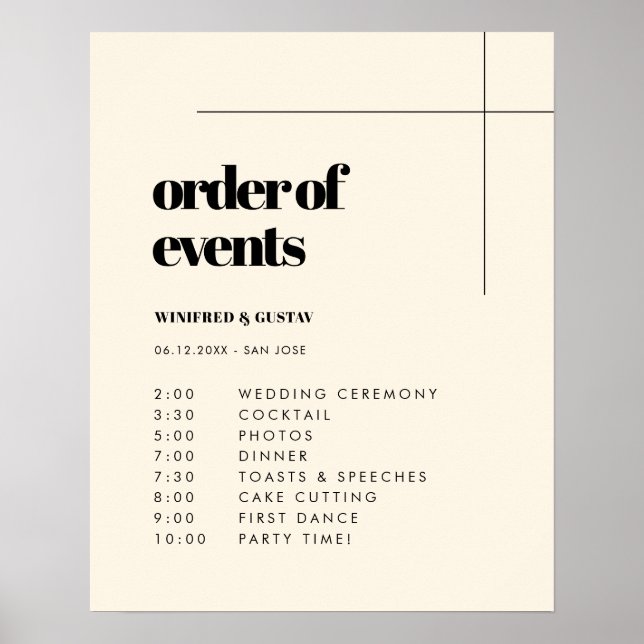 Simple elegant & chic wedding Order of events Poster (Front)