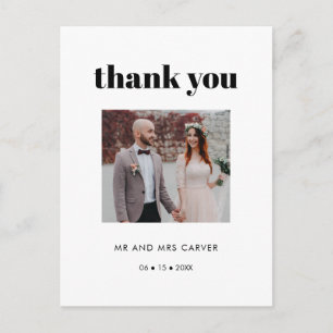 Simple elegant & chic wedding photo Thank you Postcard
