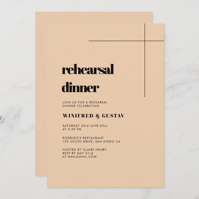 Simple elegant & chic wedding rehearsal dinner invitation (Front/Back)