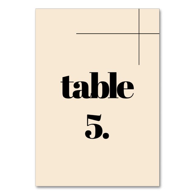 Simple elegant & chic wedding table number (Front)