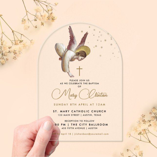 Simple Elegant Christian Angel Religious Baptism  Acrylic Invitations (Creator Uploaded)