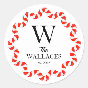 Simple Elegant Christmas Family Monogrammed Classic Round Sticker