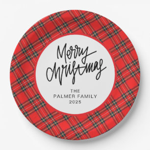 Simple Elegant  Christmas Family Name Paper Plate