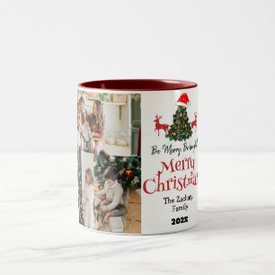 Simple Elegant Christmas Family Photo Collage Two-Tone Coffee Mug