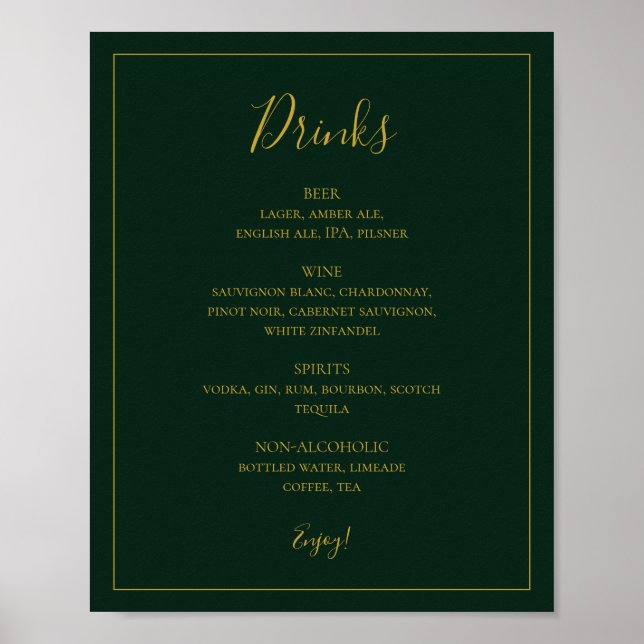 Simple Elegant Christmas | Green Drinks Menu Sign (Front)