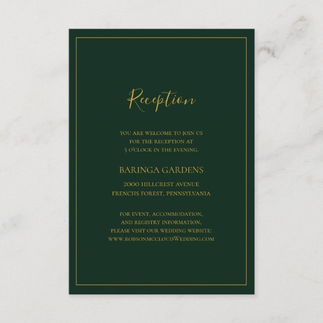 Simple Elegant Christmas | Green Wedding Reception Enclosure Card (Front)