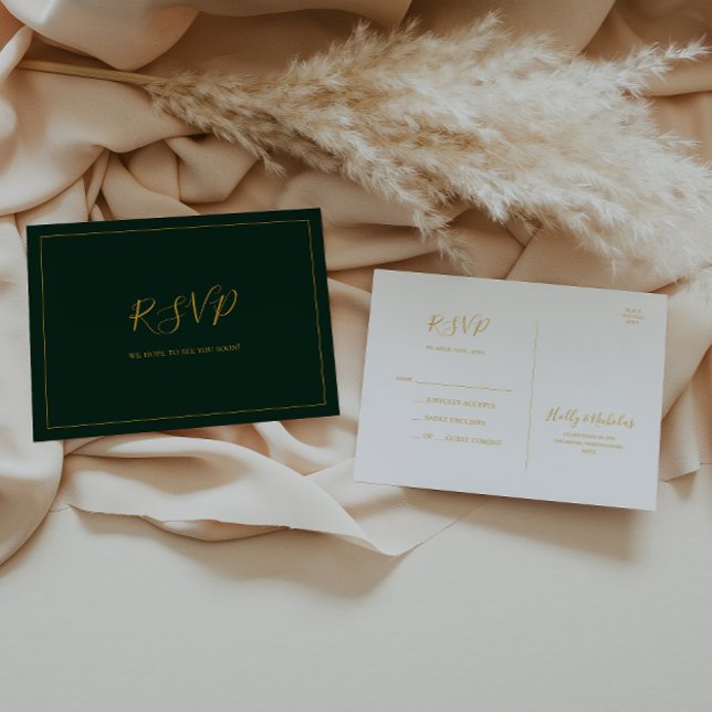 Simple Elegant Christmas | Green Wedding RSVP Postcard (Creator Uploaded)