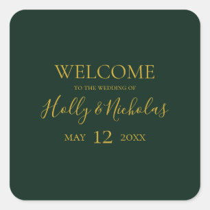 Simple Elegant Christmas   Green Wedding Welcome Square Sticker