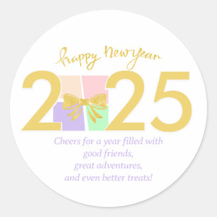 Simple Elegant Christmas New Year Gift Box Bow Classic Round Sticker