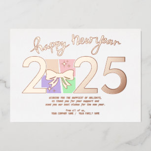Simple Elegant Christmas New Year Gift Box Bow Foil Holiday Card