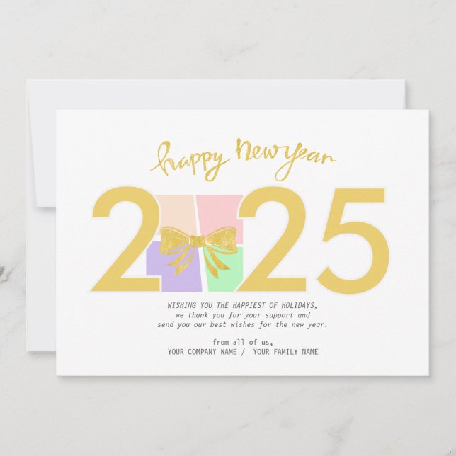 Simple Elegant Christmas New Year Gift Box Bow Holiday Card (Front)