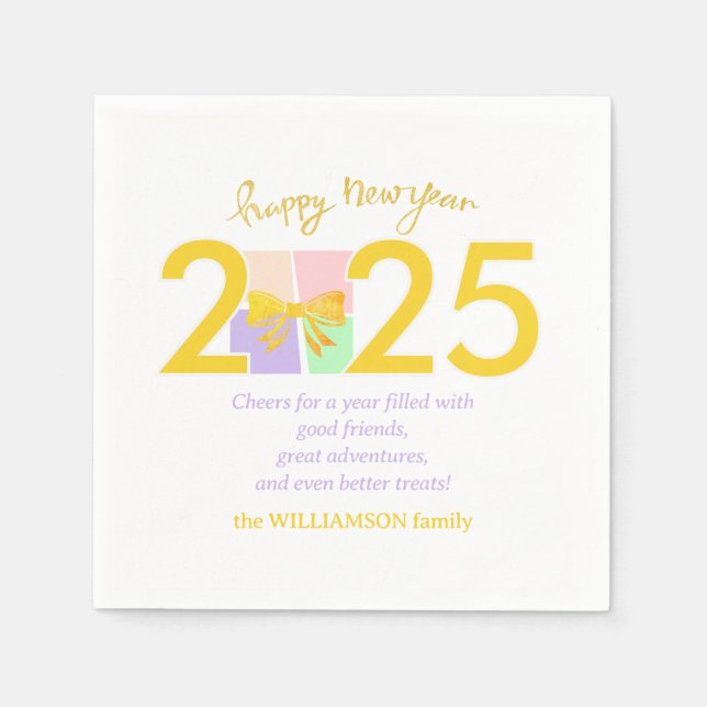 Simple Elegant Christmas New Year Gift Box Bow Napkin (Front)