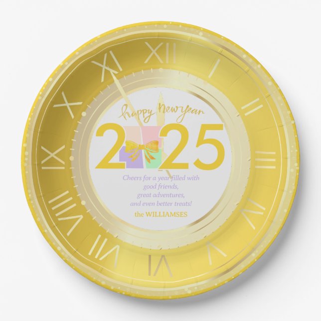 Simple Elegant Christmas New Year Gift Box Bow Paper Plate (Front)