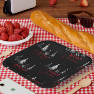 Simple Elegant Christmas Pine Tree Black Paper Plate