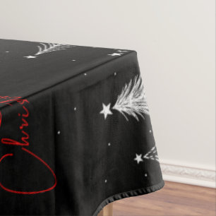 Simple Elegant Christmas Pine Tree Black Tablecloth