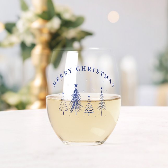 Simple elegant Christmas Pine Tree  Stemless Wine Glass (Insitu (Wedding))