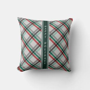 Simple Elegant Christmas Red Green Plaid Cushion