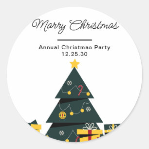 Simple Elegant Christmas Tree Gift Box Classic Round Sticker